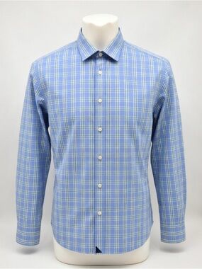 UNTUCKit Light Blue Plaid Wrinkle-Free Men's Button-Down Performance Shirt
